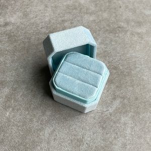 Baby Blue Square Octagon Velvet Wedding Ring Box, Proposal Ring, Engagement Ring